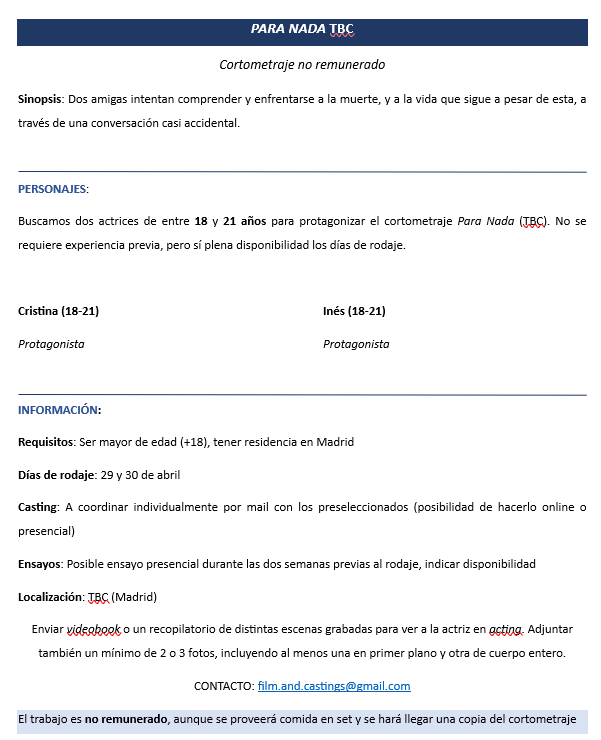 Casting Cortometraje